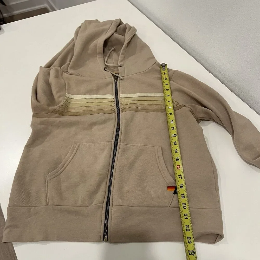 Aviator Nation 5 Stripe Hoodie Sweatshirt Small Full Zip Sand Tan - Picture 14 of 15
